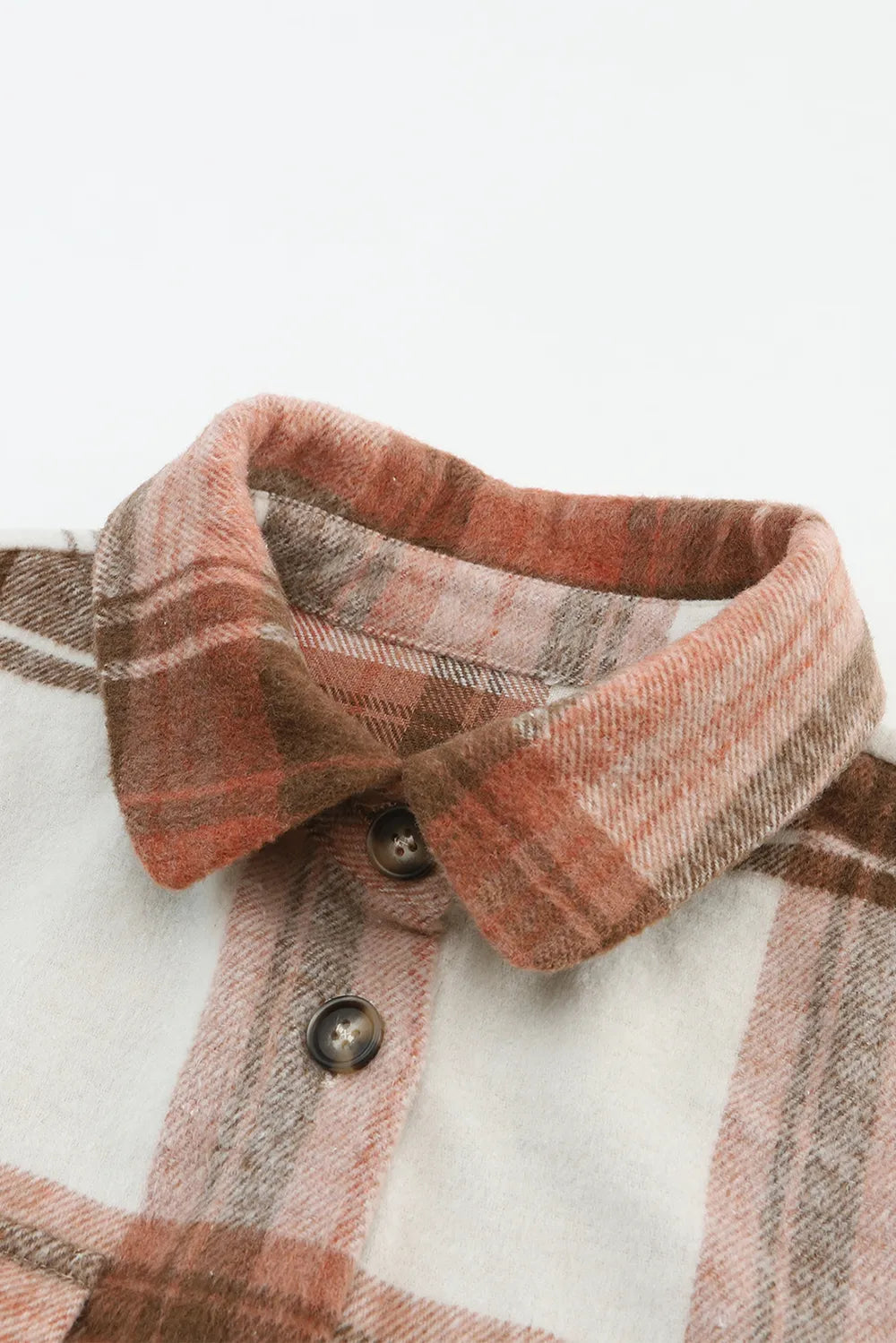 Hem detail of longline plaid cotton-blend shacket