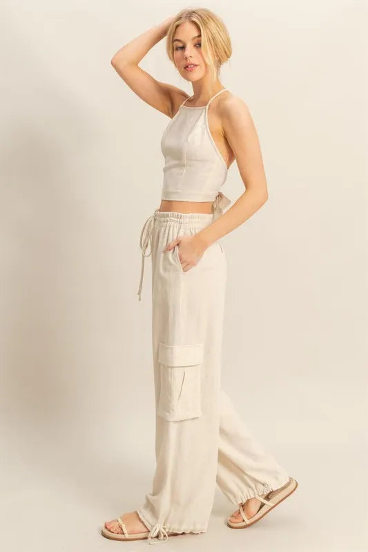 Side angle of HYFVE set featuring drawstring waist and relaxed fit